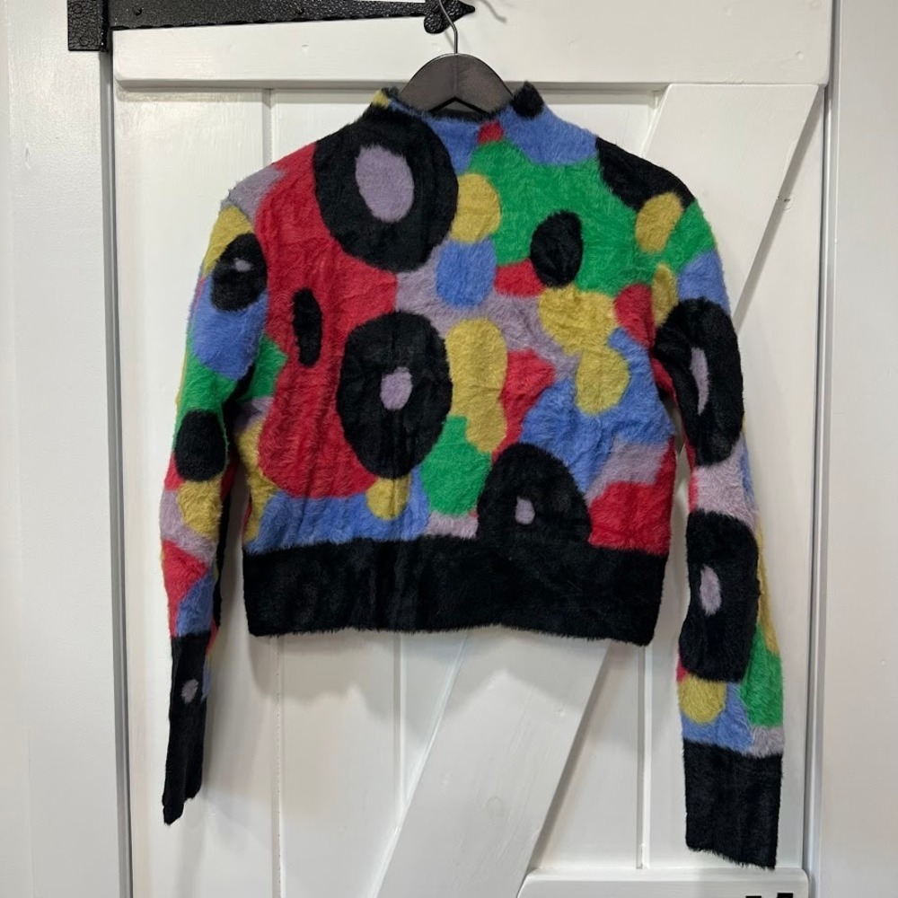 Simon Miller Womens Sweater Size S Multicolor Abstract Fuzzy Cropped Mock Neck
